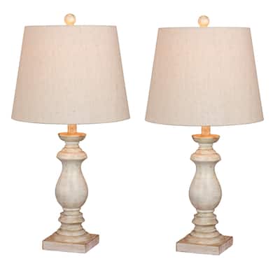 Fangio Lighting's 6233-2PK Pair Of 26 in. Antique Balustrade Column Resin Table Lamps in a Antique White Finish
