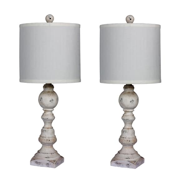 slide 2 of 2, Fangio Lighting's 6241CAW-2PK Pair Of 26 in. Distressed Balustrade Resin Table Lamps in a Cottage Antique White Finish