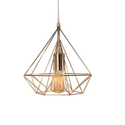 Fangio Lighting's 3861 10 in. Diamond Cage Metal Pendant in a Polished Nickel Finish (with Canopy & Bulb in Box) - Silver