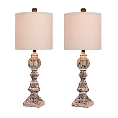 Fangio Lighting's 6241CABR-2pk Pair of 26 in. Distressed Balustrade Resin Table Lamps in a Cottage Antique Brown Finish