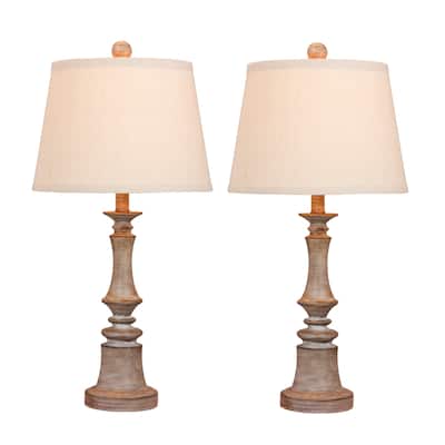 Fangio Lighting's 6240CWG-2PK Pair Of 26.5 in. Candlestick Resin Table Lamps in a Cottage Weathered Gray Finish