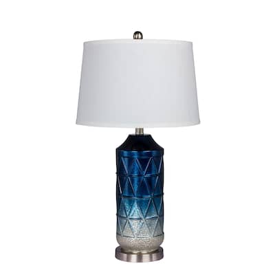 Fangio Lighting's 5147BLU 27.5 in. Metal Table Lamp in a White Mercury Glass with Frosted Mist Color Tint in Blue Finish