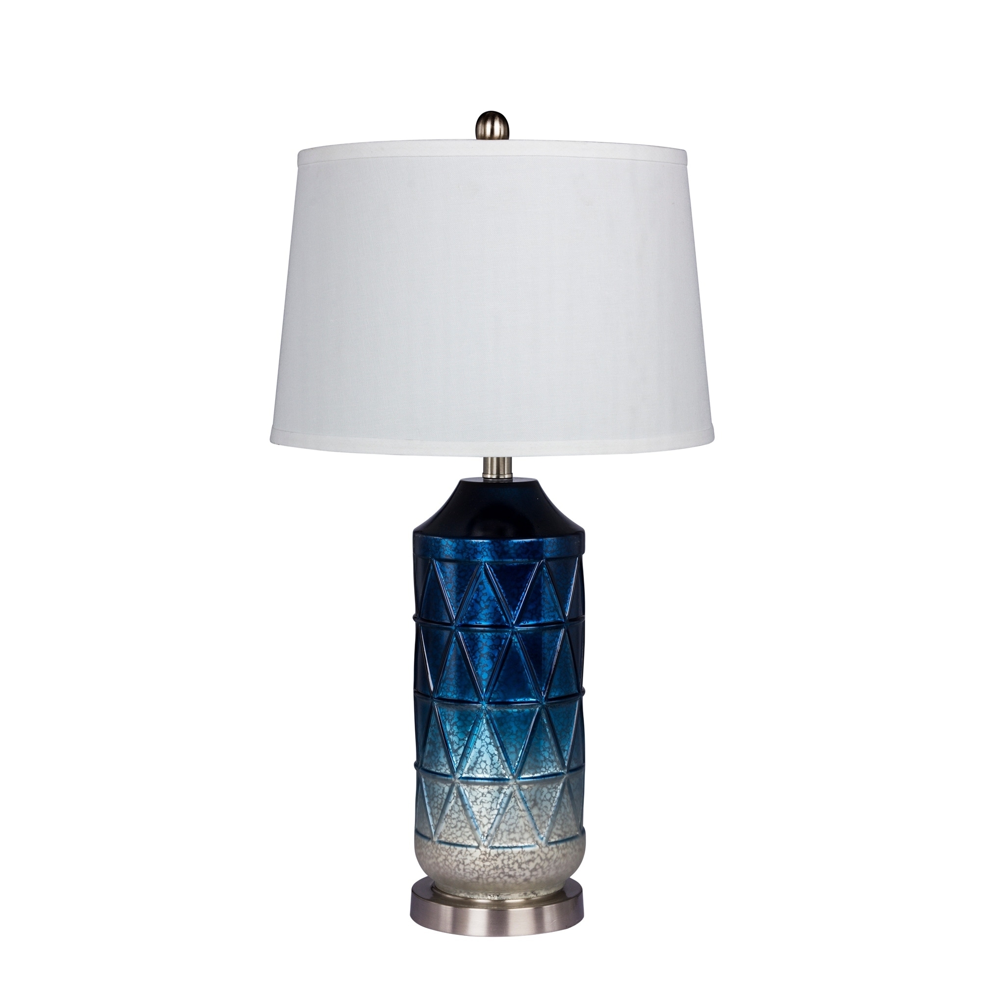 Fangio Lighting's 5147BLU 27.5 in. Metal Table Lamp in a White Mercury Glass with Frosted Mist Color Tint in Blue Finish