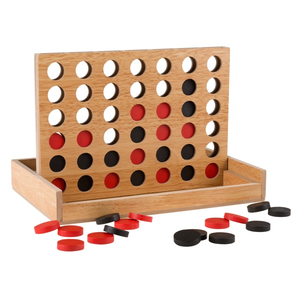 Classic Four in a Row Game Wooden Travel Board Game for Adults, Kids, Boys and Girls by Hey! Play!