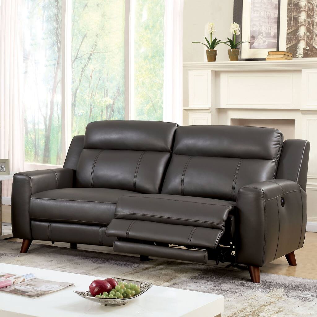 Furniture of America Zass Modern Grey Faux Leather Reclining Sofa