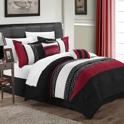 Chic Home Rosswell 10 Piece Embroidered Comforter Bed in a Bag, Black