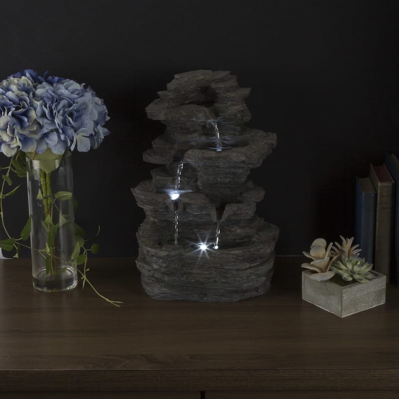 Cascading Rock Waterfall LED Light Table Fountain By Pure Garden