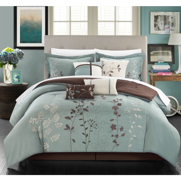 Chic Home Nits Sage Embroidered Floral 12 Piece Comforter Bed in a Bag