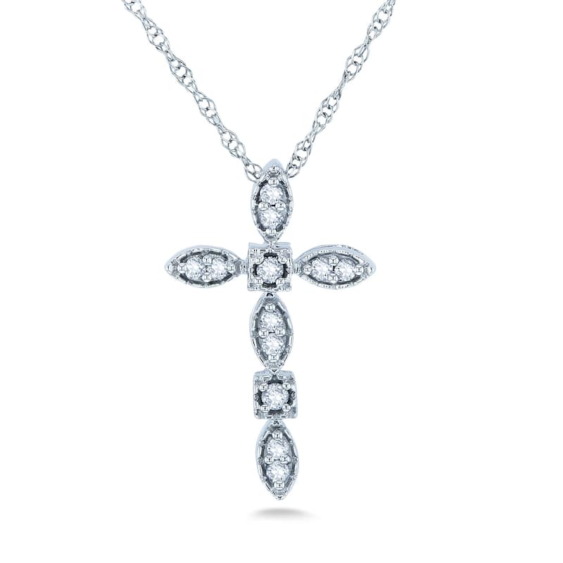 Annello by Kobelli 10k White Gold 1/10ct TDW Religious Cross Pendant and Chain