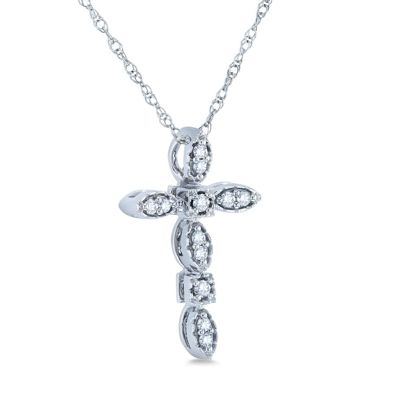 Annello by Kobelli 10k White Gold 1/10ct TDW Religious Cross Pendant and Chain