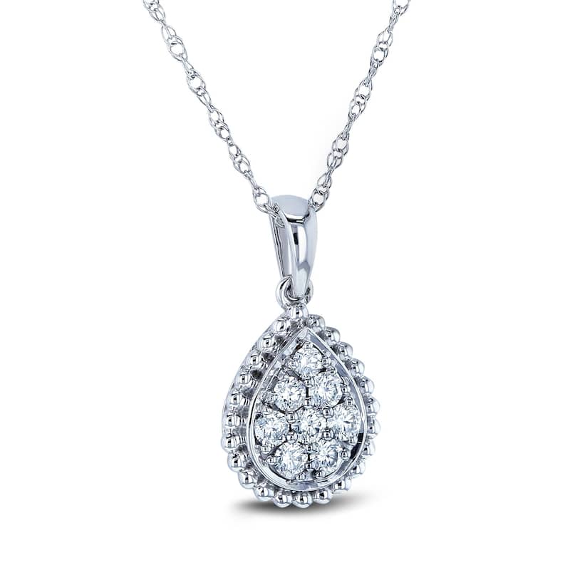 Annello by Kobelli 10k White Gold 1/4ct TDW Pear Shaped Pendant and Chain