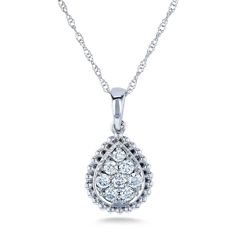 Annello by Kobelli 10k White Gold 1/4ct TDW Pear Shaped Pendant and Chain