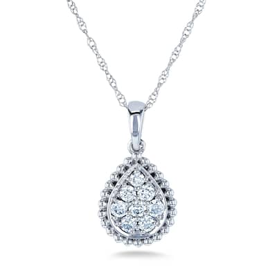 Annello by Kobelli 10k White Gold 1/4ct TDW Pear Shaped Pendant and Chain