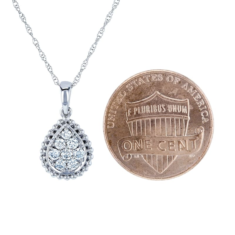 Annello by Kobelli 10k White Gold 1/4ct TDW Pear Shaped Pendant and Chain