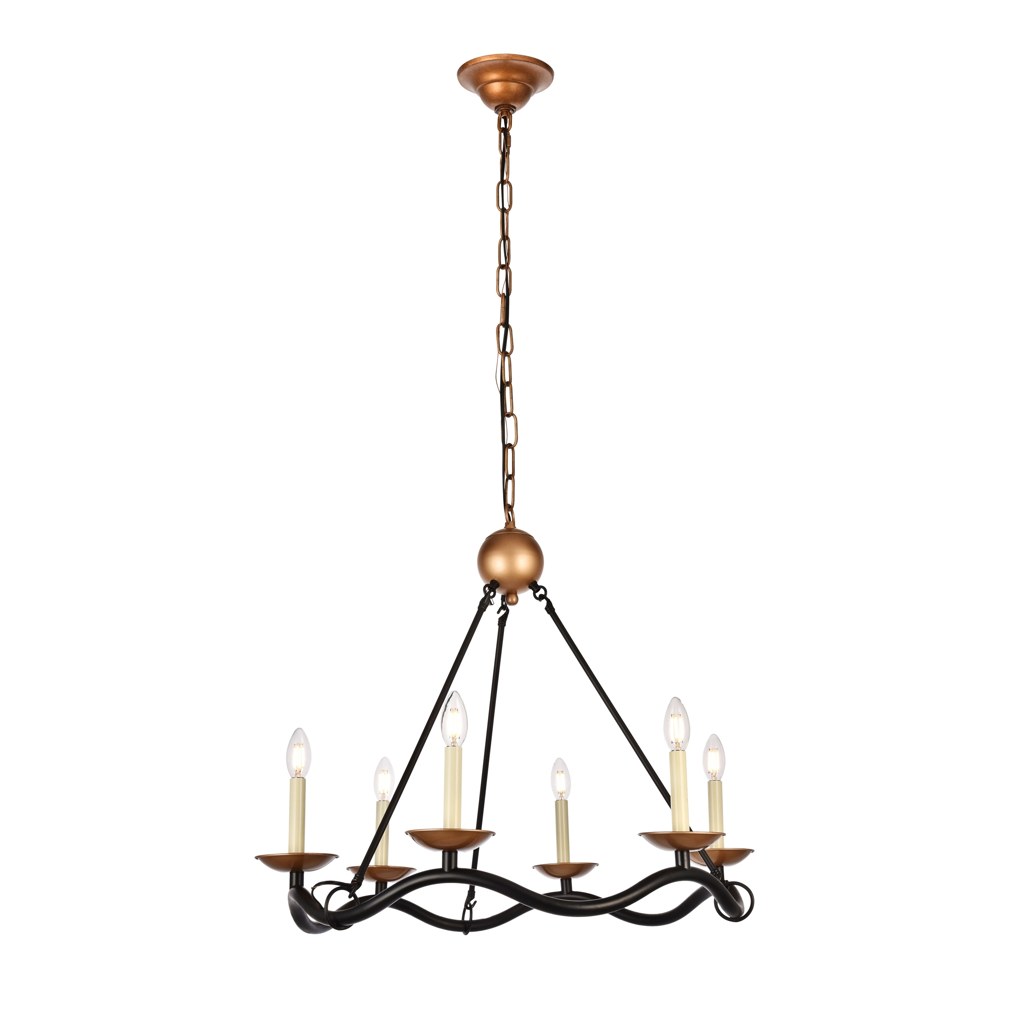 Misha Collection Chandelier D28.5 H25.3 Lt:6 Black and Gold Finish (Black and Gold) - Chandeliers For Bedrooms by Overstock.com