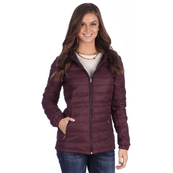 United Face Women's Lightweight Hooded Down Large Size Jacket in Grey ...