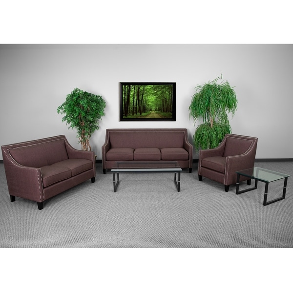 Madison Modern Brown Fabric 3-piece Living Room Set with Nailhead Trim