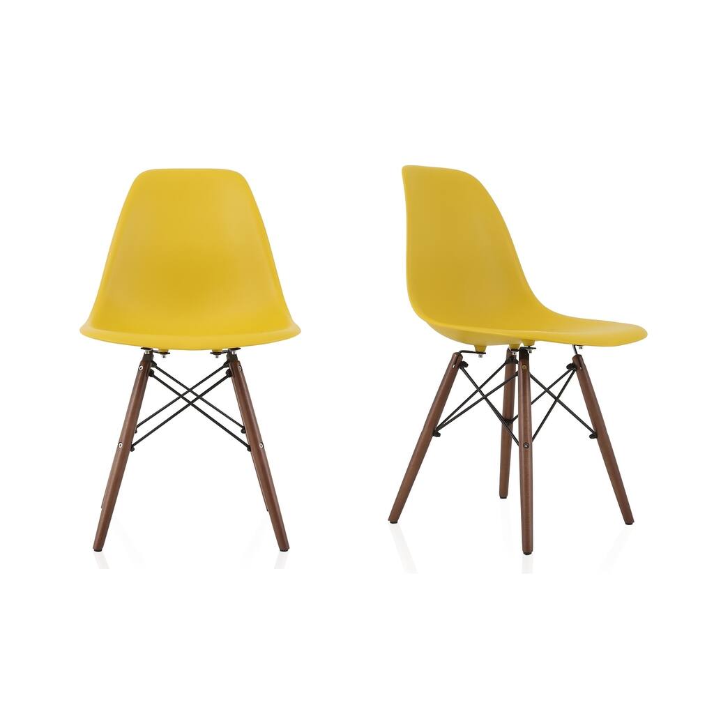 CozyBlock Set of 2 Molded Dark Yellow Plastic Dining Shell Chair with Dark Walnut Wood Eiffel Legs