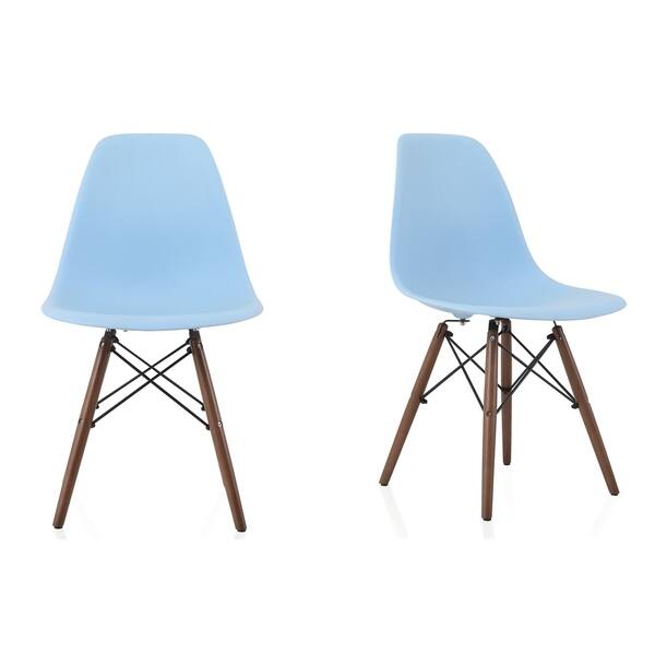 Shell Chair Blue CozyBlock Set of 2 Molded Blue Plastic Dining Shell Chair with Dark ...