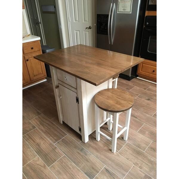 Country Wooden Counter Height Kitchen Island With Stools