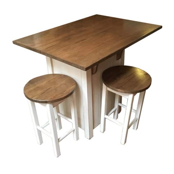 Country Wooden Counter Height Kitchen Island With Stools