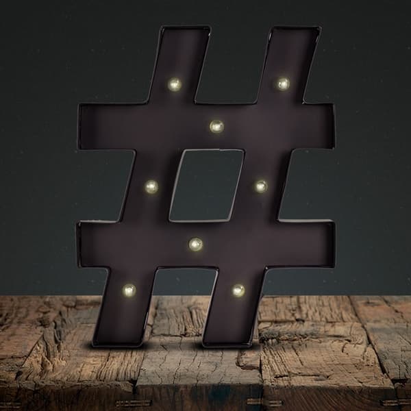 12 Light LED Hash Tag Sign Light Vintage Style Table Top Lounge Light Litecraft