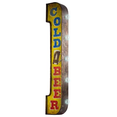 American Art Decor Cold Beer Vintage Bar Decor Distressed Metal LED Sign Marquee Light