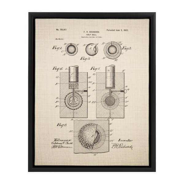 Sylvie Golf Ball Patent 14x18 Framed Canvas Wall Art