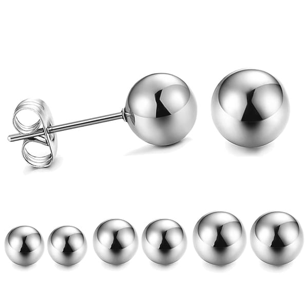 Sterling Silver 8 MM Polished Bead Rhodium Plated Classic Ball Stud Earrings