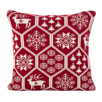 Holiday Fair Isle Design Accent Cushion Poly Filled Throw Pillow