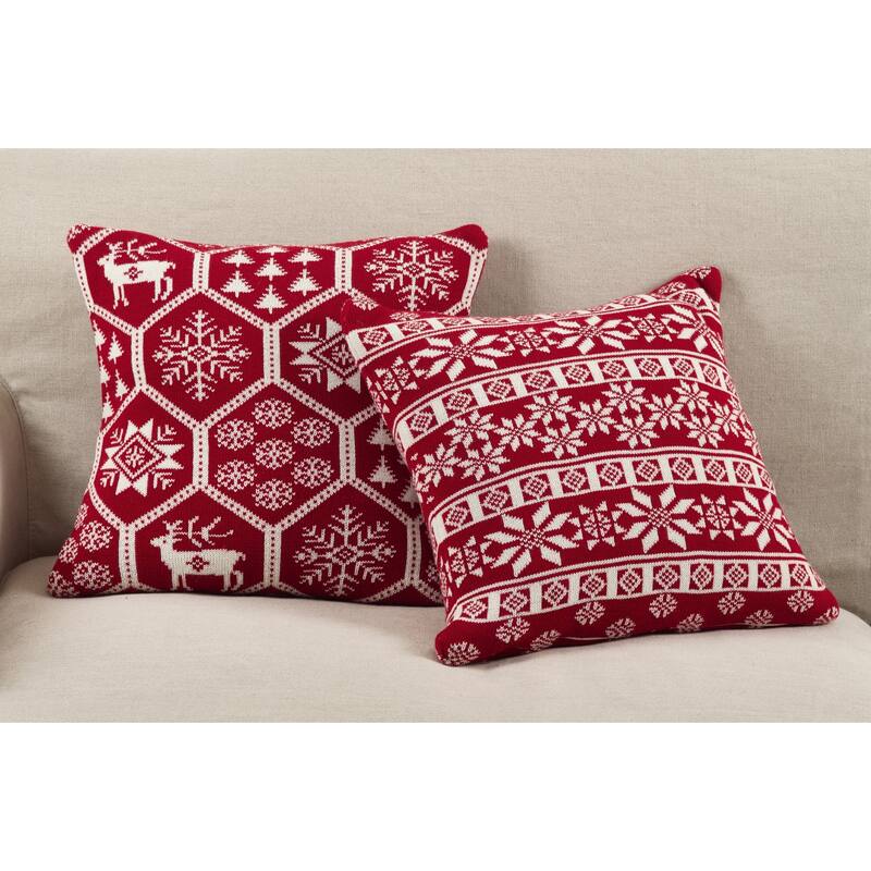 Holiday Fair Isle Design Accent Cushion Poly Filled Throw Pillow