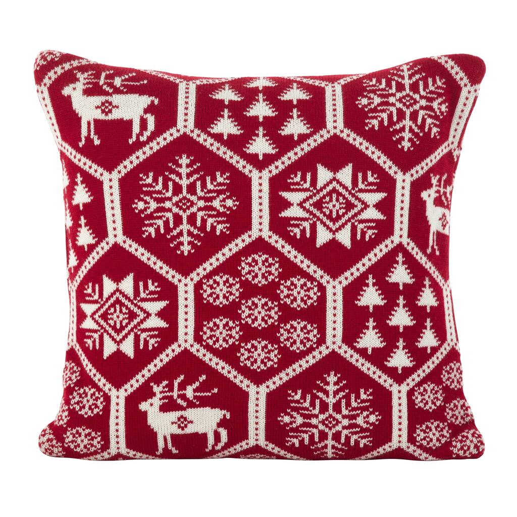Holiday Fair Isle Design Accent Cushion Poly Filled Throw Pillow