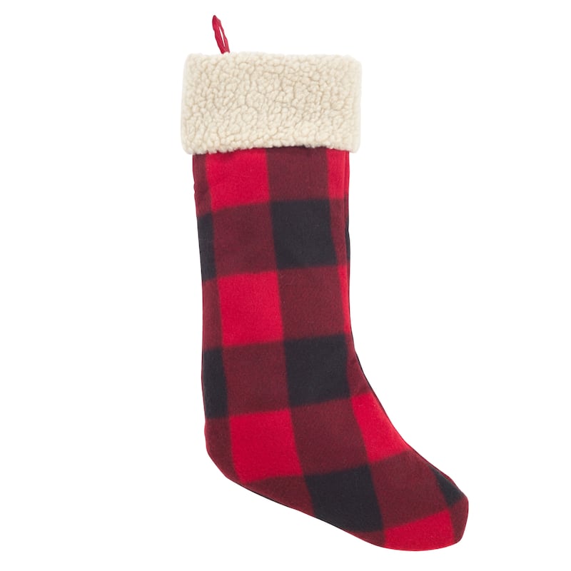 Classic Red And Black Buffalo Plaid Stocking With Sherpa Cuff