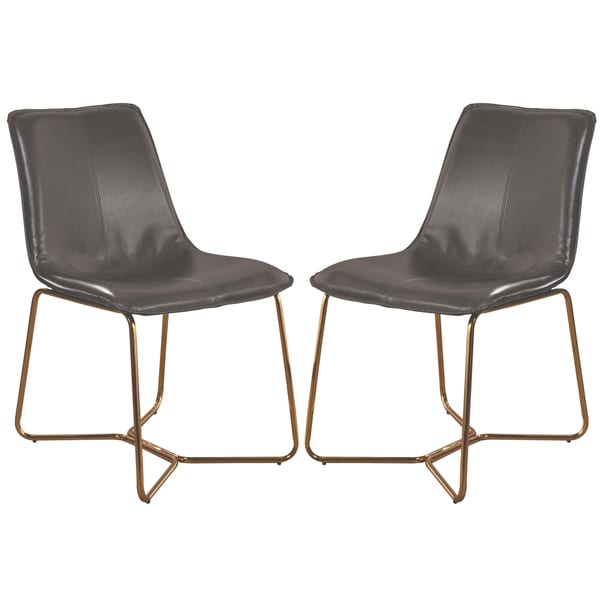 Grey Gold Tone Faux Leather Metal Dining Chair Set Of 2 Grey Gold Tone Faux Leather Metal Dining Chair Set Of 2