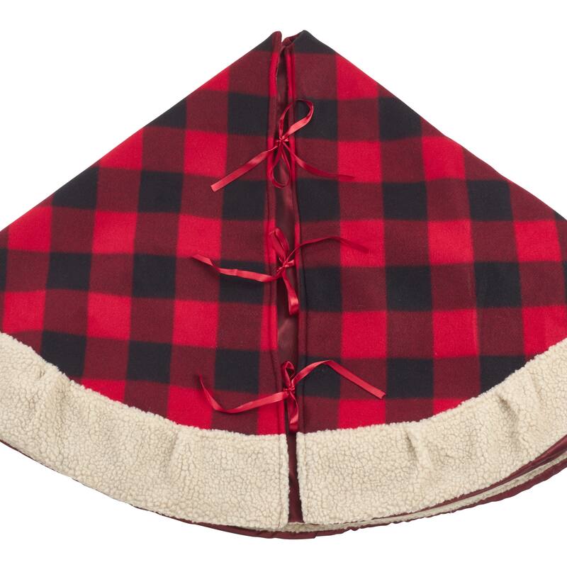 Classic Red And Black Buffalo Plaid Tree Skirt With Sherpa Trim