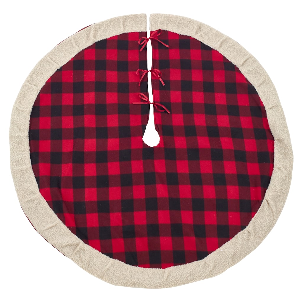 Classic Red And Black Buffalo Plaid Tree Skirt With Sherpa Trim