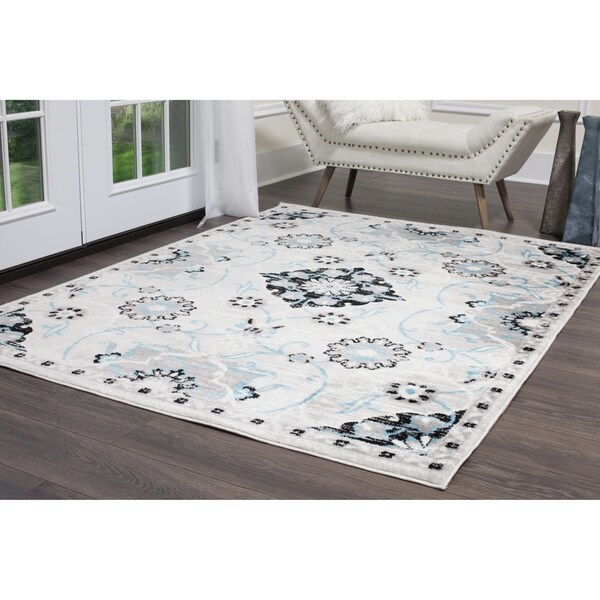 Home Dynamix Boho Distressed Floral Silver Area Rug
