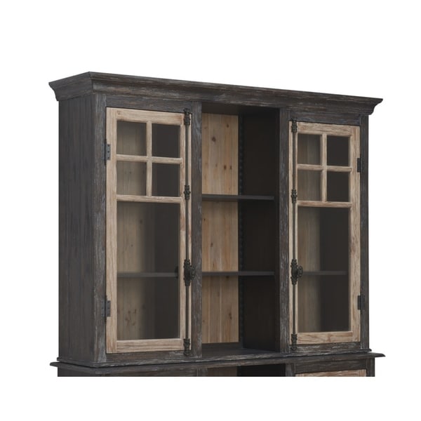 Emerald Home Barcelona Dark Brown and Rustic Pine Hutch with Glass Doors And Display Shelves