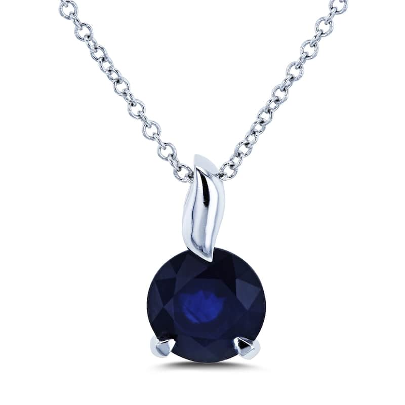 Annello by Kobelli 14k White Gold Round Blue Sapphire Solitaire Pendant and Chain Necklace