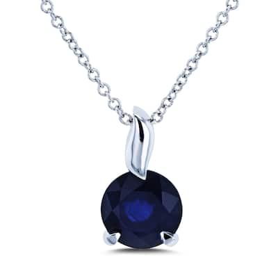 Annello by Kobelli 14k White Gold Round Blue Sapphire Solitaire Pendant and Chain Necklace