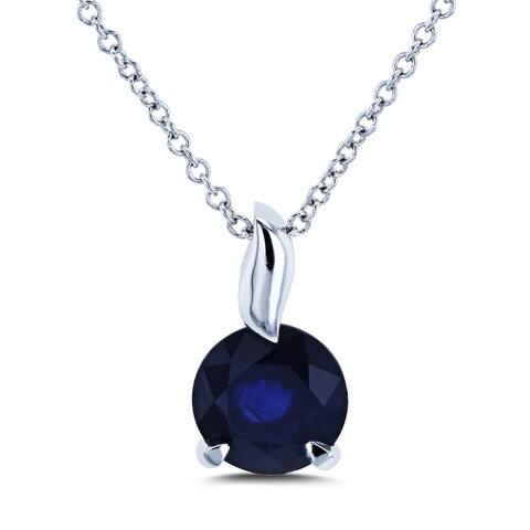 Annello by Kobelli 14k White Gold Round Blue Sapphire Solitaire Pendant and Chain Necklace