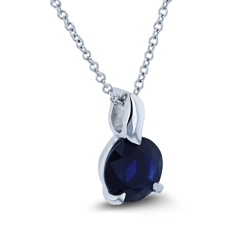 Annello by Kobelli 14k White Gold Round Blue Sapphire Solitaire Pendant and Chain Necklace