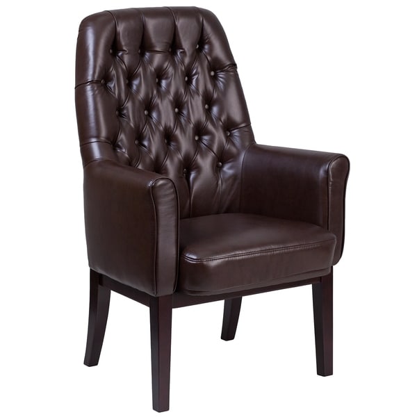 Hanover Brown Leather Button-tufted Executive Guest Chair - Overstock