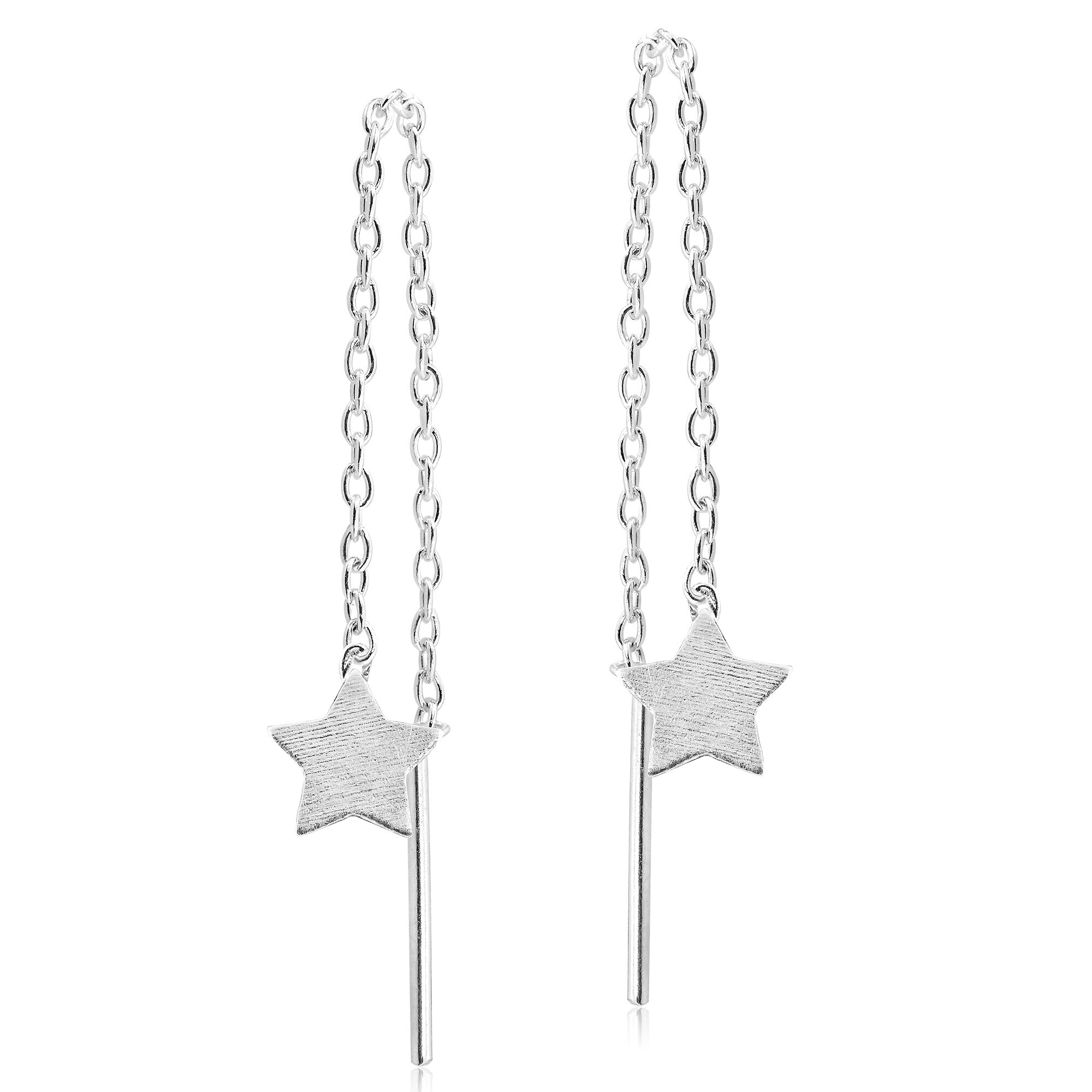 Handmade Trendy Sterling Silver Star Side Through Dangle Earrings (Thailand)