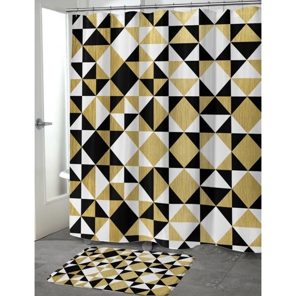 black white gold shower curtain