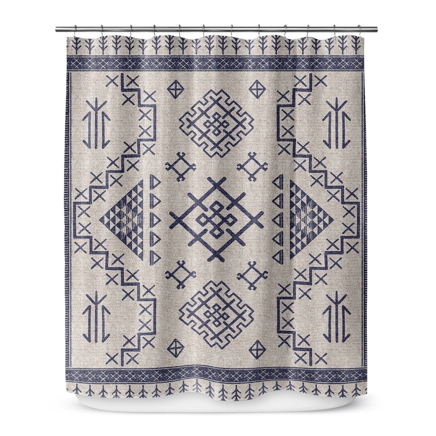 AZTEC LIGHT BLUE Shower Curtain by Marina Gutierrez On Sale Bed