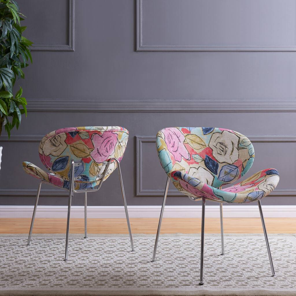 Handy Living Peter Set of 2 Multi Abstract Floral Fuscia Modern Armless Chairs with Chrome Legs