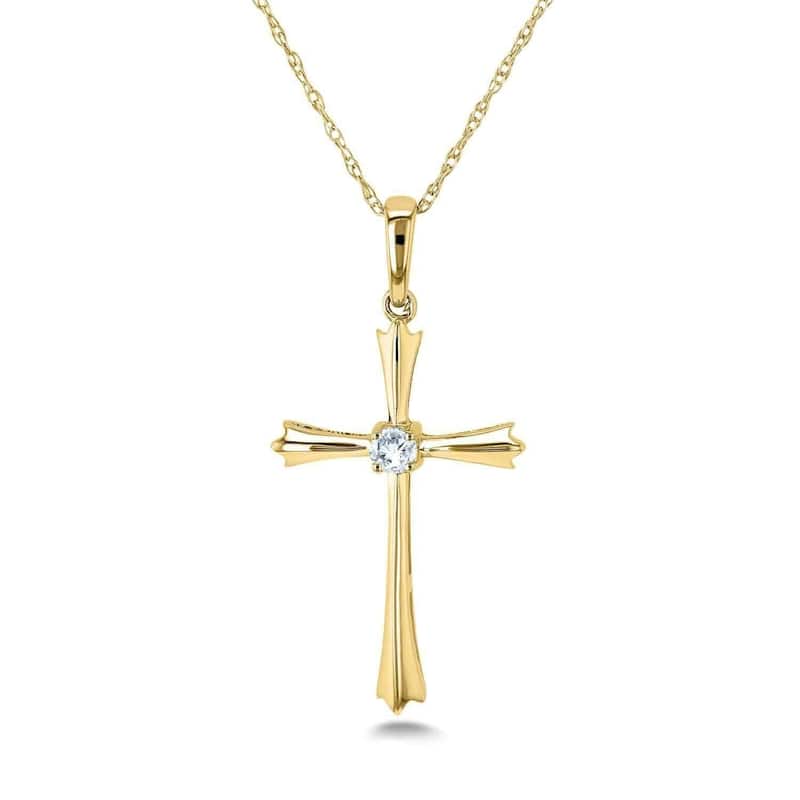 Annello by Kobelli 10k White Gold Solitaire Diamond Accent Cross Pendant Flared Design - Yellow