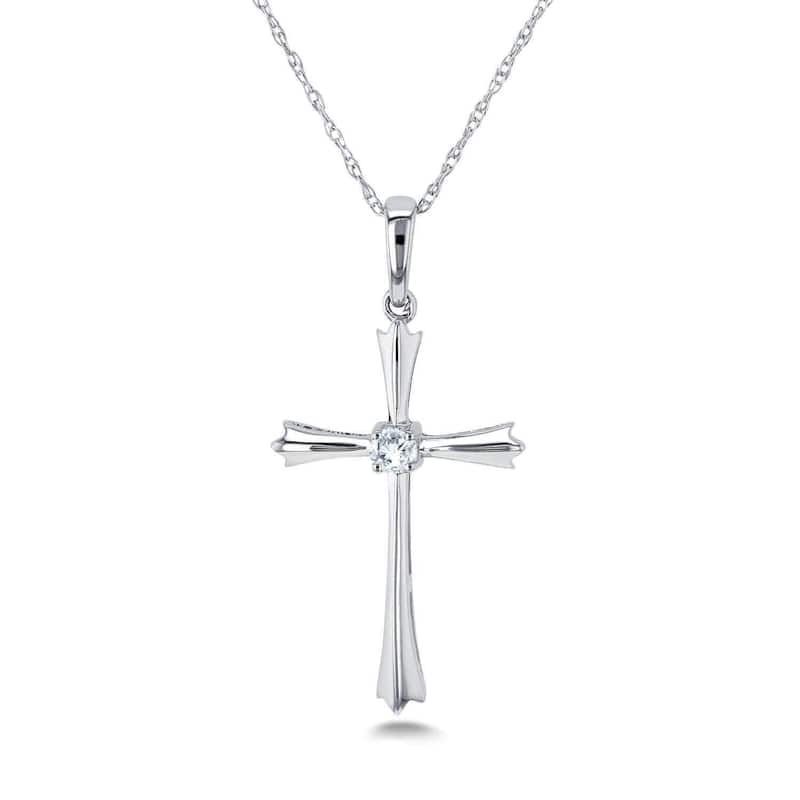 Annello by Kobelli 10k White Gold Solitaire Diamond Accent Cross Pendant Flared Design - White