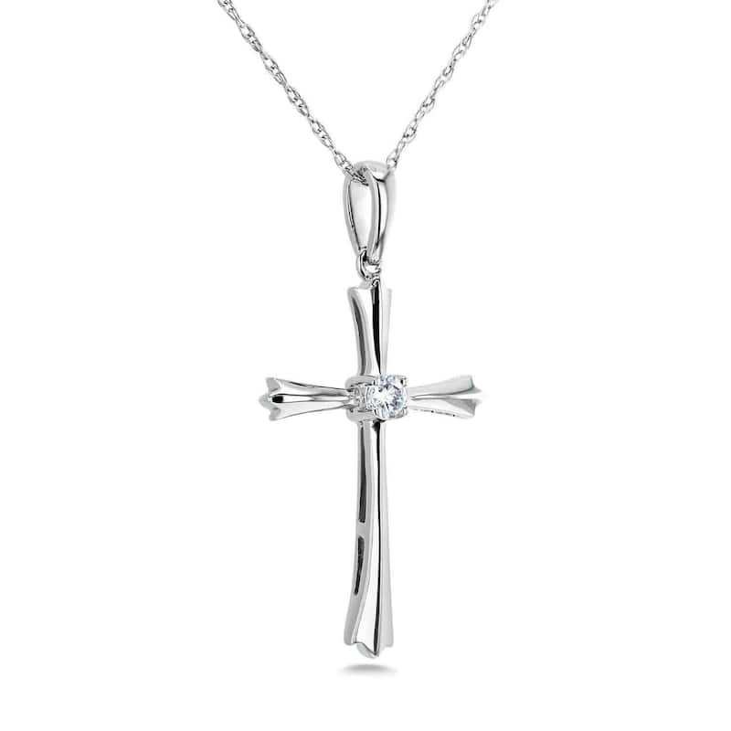 Annello by Kobelli 10k White Gold Solitaire Diamond Accent Cross Pendant Flared Design